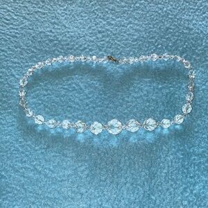 AURORA BOREALIS crystal beaded choker necklace vintage 1950 elegant size 16”